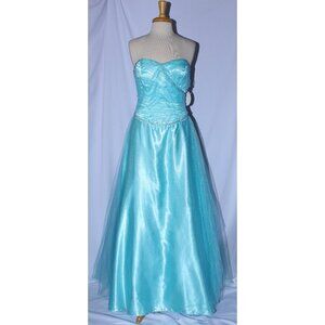 NWOT Juliet #1234 Beaded Tulle Princess Prom Gown-Size L-TURQUOISE